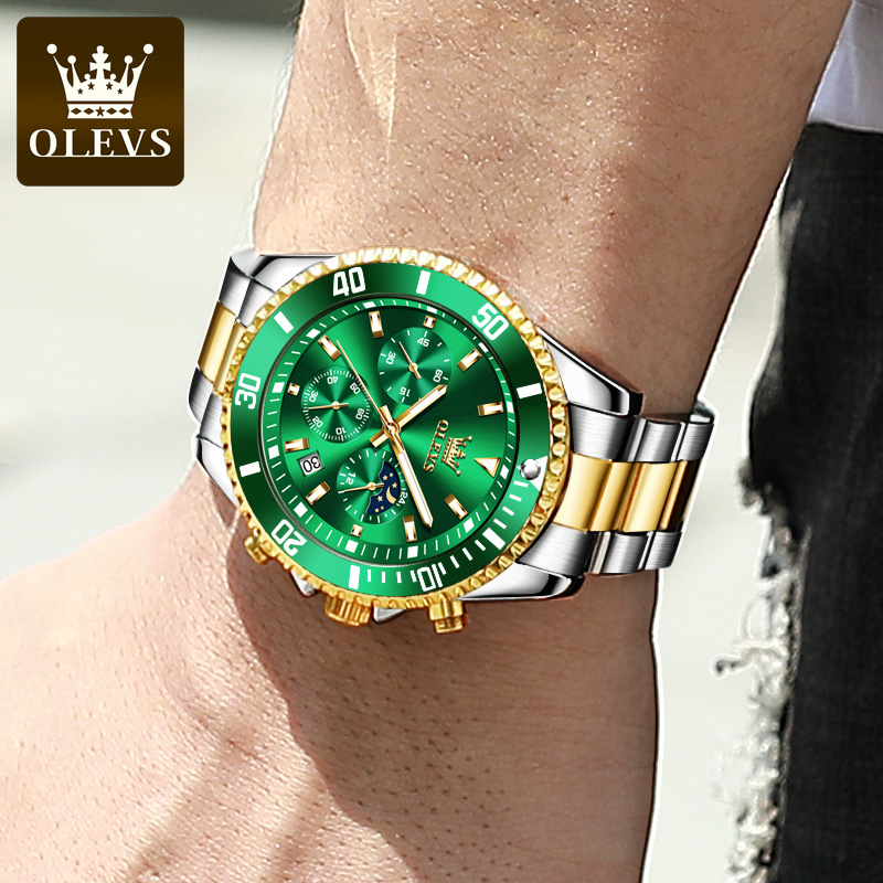 OLEVS 2870 Watch for Men - Silver Golden Green 4 OLEVS 2870 Watch for Men - Silver Golden Green