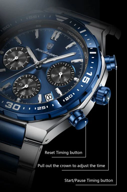 POEDAGAR 697 Men’s Luxury Quartz Chronograph Watch Silver Blue 1 POEDAGAR 697 Men’s Chronograph Watch - Silver Blue