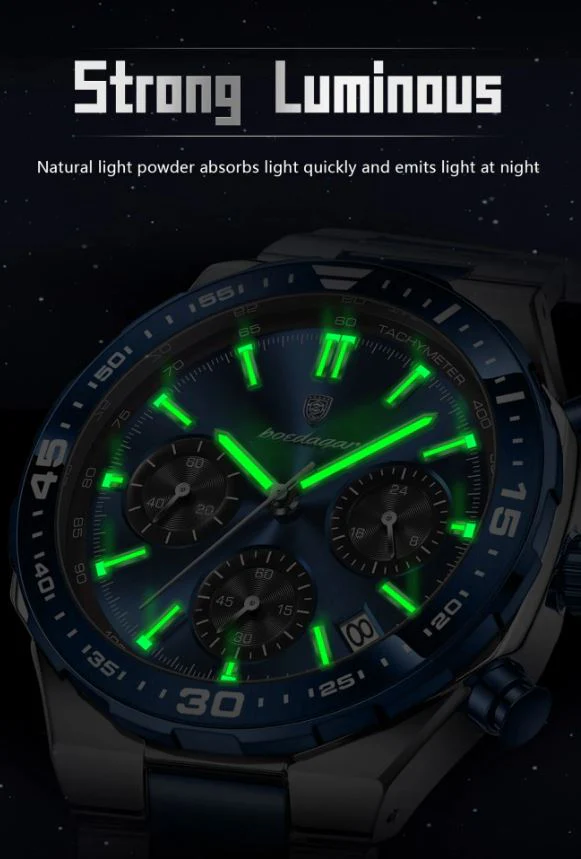 POEDAGAR 697 Men’s Luxury Quartz Chronograph Watch Silver Blue5 POEDAGAR 697 Men’s Chronograph Watch - Silver Blue