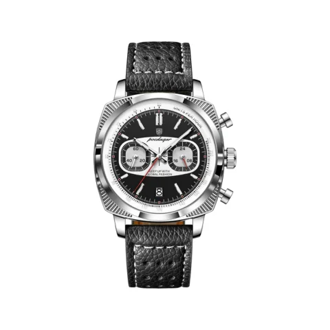 Poedagar 838 Leather Strap Watch for Men - Black