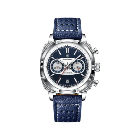 Poedagar 838 Leather Strap Watch for Men - Blue