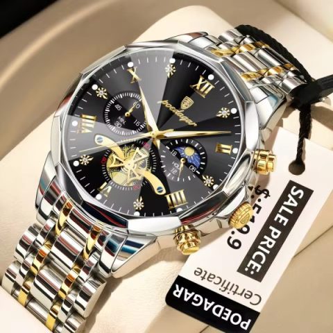 POEDAGAR 938 Watch For Men - Silver Gold Black