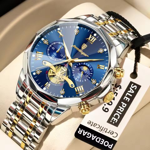 POEDAGAR 938 Watch For Men - Silver Gold Blue