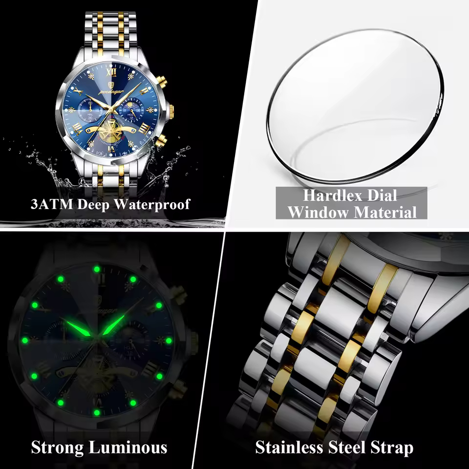 POEDAGAR-938-Luxury-Fashion-Chronograph-Mens-Watch-–-Silver-Gold-Blue1 POEDAGAR 938 Watch For Men - Silver Gold Blue