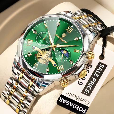 POEDAGAR 938 Watch For Men - Silver Gold Green