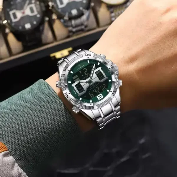 Poedagar-103-For-Men-Silver-Green-1-1-600x600 Poedagar 103 Watch For Men - Silver Green