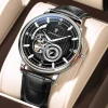 Home With AJAX Poedagar 1416 Automatic Mechanical Watch For Men - Black Silver Dial Black Belt