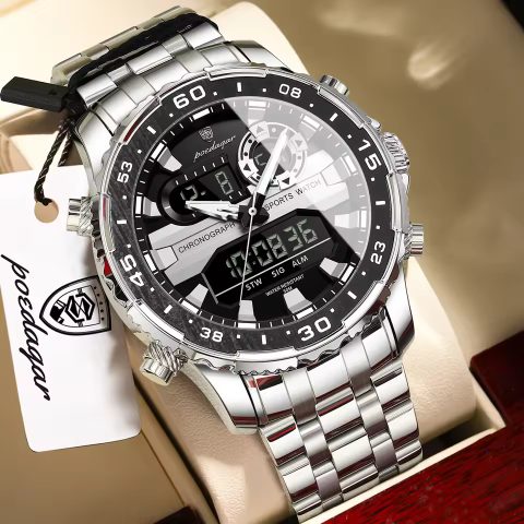 Poedagar E122 Men’s For Watch – Silve Black