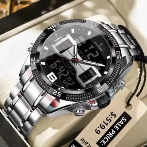 Poedagar 103 Watch For Men - Silver Black