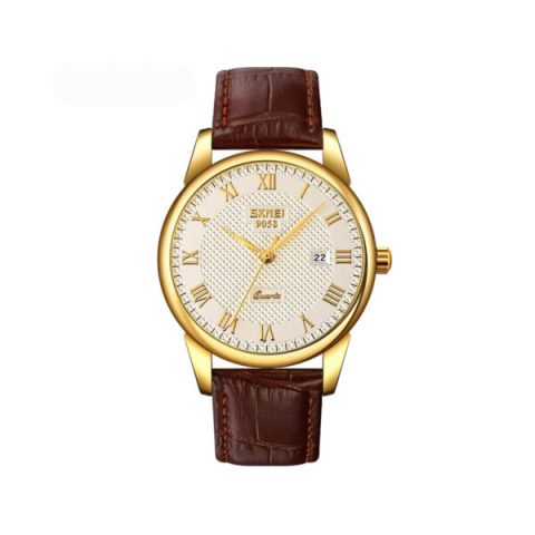 Home With AJAX SKMEI 9058 Watch for Men’s- Brown & Gold