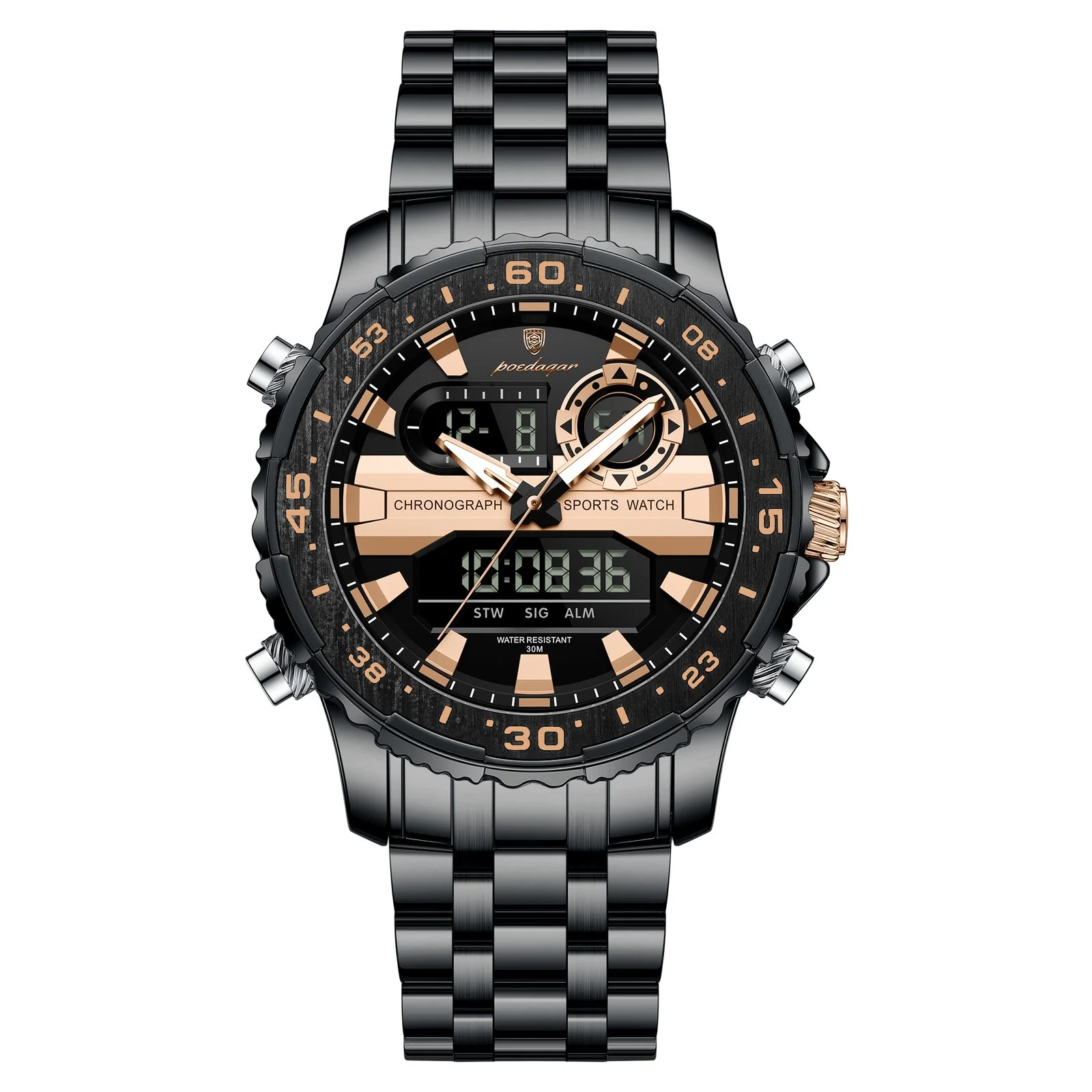 Poedagar E122 Men’s For Watch – Full Black and Rose Poedagar E122 Men’s For Watch – Full Black and Rose