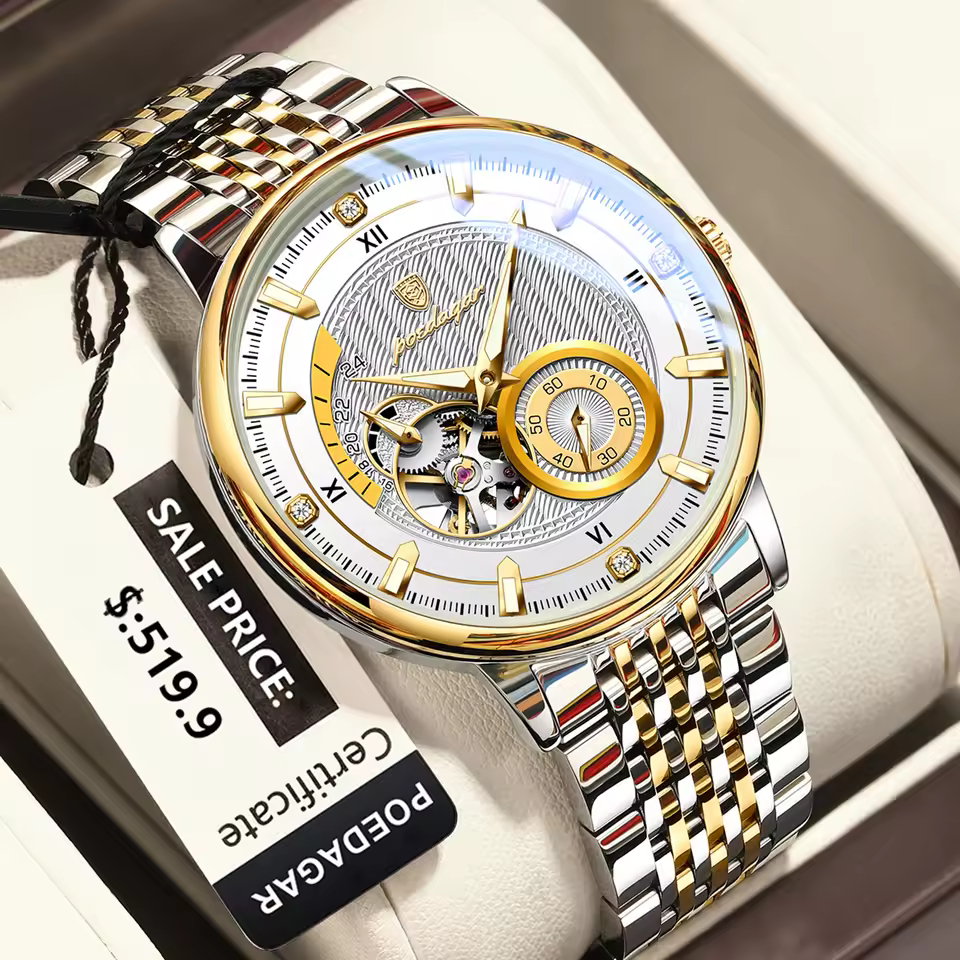 POEDAGAR 1416 Automatic Mechanical Stainless Steel Men’s Watch – Gold White POEDAGAR 1416 Automatic Mechanical Stainless Steel Men’s Watch – Gold White